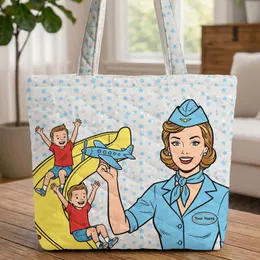 Flight Attendant Boys Airplane Slide - Travel Essentials Gift Quilted Tote Bag