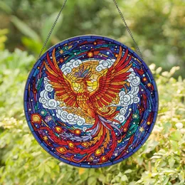 Fiery Phoenix Ascending Swirling Clouds Celestial Sky - Home Decor Gift for Mythology Lover Stained Glass Suncatcher