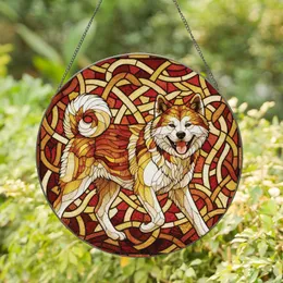 Fluffy Smiling Akita Dog Profile with Tongue Out and Bushy Tail Home Decor Gift for Dog Lovers Stained Glass Suncatcher