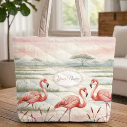 Flamingos Wetland Marsh Landscape - Everyday Carry Gift for Wildlife Lover Quilted Tote Bag