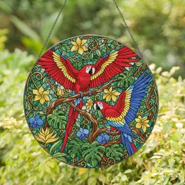 Scarlet Macaws on Intertwined Branches Tropical Jungle - Wildlife Lover Gift Stained Glass Suncatcher