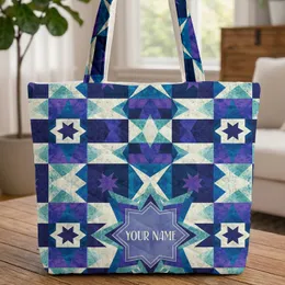 Geometric Star Triangular Shapes Angular Shapes Star Cartouche Everyday Carry Gift Quilted Tote Bag