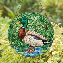 Mallard Duck Pond Stained Glass Scene - Wildlife Lover Home Decor Gift for Bird Watchers Stained Glass Suncatcher