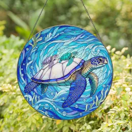 Majestic Sea Turtle Baby Turtles Ocean Waves Bubbles - Marine Life Home Decor Gift Stained Glass Suncatcher