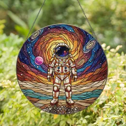 Astronaut Rocky Alien Surface Cosmic Nebula Scene - Deep Space Sci-Fi Home Decor Gift Stained Glass Suncatcher