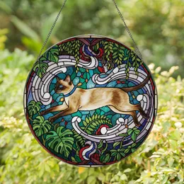 Stained Glass Siamese Cat Blue Collar Mosaic Foliage Indoor Home Decor Gift Stained Glass Suncatcher