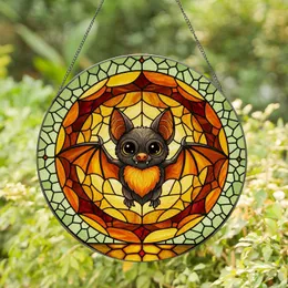 Stained Glass Big Eyed Cartoon Bat Wings Spread Pointed Ears - Home Decor Gift for Bat Lovers Stained Glass Suncatcher