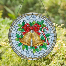 Ornate Golden Christmas Bells Candy Cane Holly - Holiday Home Decor Stained Glass Suncatcher