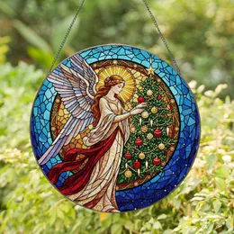 Celestial Angel Golden Headpiece Christmas Tree Holiday Home Decor Gift Stained Glass Suncatcher