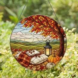 Autumn Harvest Book Pumpkin Lantern - Fall Home Decor Gift Stained Glass Suncatcher