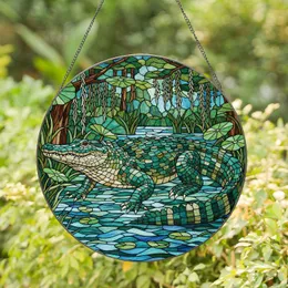 Alligator Lush Swamp Vegetation Rippling Water Scene Wildlife Lover Home Decor Gift Stained Glass Suncatcher