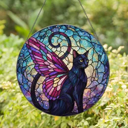 Black Cat Butterfly Wings Celestial Nebula - Home Decor Gift for Cat Lover Stained Glass Suncatcher