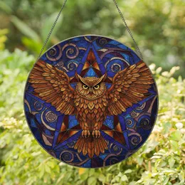Majestic Brown Owl Extended Wings Five-Pointed Star Mosaic - Wildlife Lover Home Decor Gift Stained Glass Suncatcher