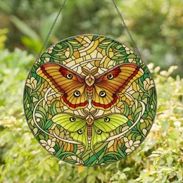 Ornate Atlas Luna Moths Botanical Foliage - Wildlife Lover Home Decor Gift Stained Glass Suncatcher