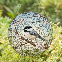 Chickadee Cherry Blossom Tree Branch Wildlife Lover Gift Stained Glass Suncatcher