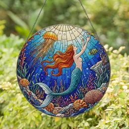 Mermaid Jellyfish Seashell Coral Aquatic Underwater Scene Home Decor Gift Stained Glass Suncatcher