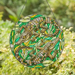 Two Alligators Wetland Mosaic - Home Decor Gift for Wildlife Lovers Stained Glass Suncatcher