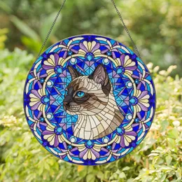 Siamese Cat Circular Frame Floral Beads Geometric Mosaic - Home Decor Cat Lover Gift Stained Glass Suncatcher