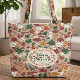 Autumn Leaves Floral Wreath Your Name - Everyday Carry Gift for Her Quilted Tote Bag