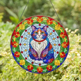 Stained Glass Blue Eyed Cat Floral Paisley Mosaic - Cat Lover Home Decor Gift Stained Glass Suncatcher