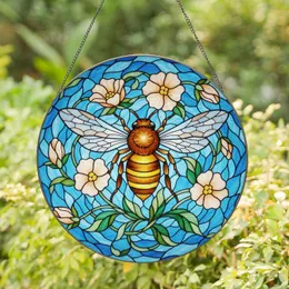 Honeybee Blossoms Swirling Sky Water - Home Decor Gift for Nature Lovers Stained Glass Suncatcher