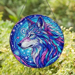 Majestic Wolf Head Piercing Blue Eye Cosmic Nebula Galaxy Home Decor Gift Stained Glass Suncatcher