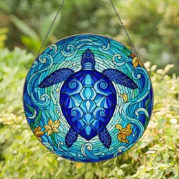 Stained Glass Sea Turtle Ocean Current - Home Decor Gift for Ocean Lover Stained Glass Suncatcher