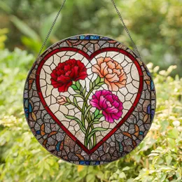 Three Ruffled Carnation Flowers Heart Mosaic - Floral Home Decor Gift Stained Glass Suncatcher
