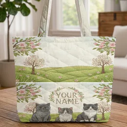British Shorthair Kittens Floral Wreath Personalized Name - Everyday Carry Gift Quilted Tote Bag
