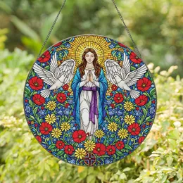 Winged Angel Doves Poppies Daisies Bellflowers Cross Home Decor Gift Stained Glass Suncatcher