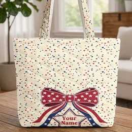 Patriotic Bow Red White Blue Star Cartouche Independence Day Everyday Carry Gift Quilted Tote Bag