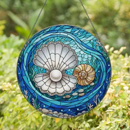 Pearl Oyster Shell Conch Shell Beach Pebbles Underwater Grotto - Ocean Lover Home Decor Gift Stained Glass Suncatcher