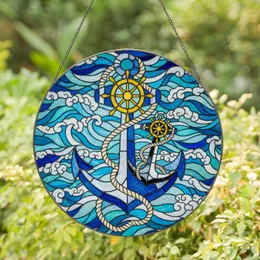 Anchor Ship Wheel Ocean Waves - Nautical Home Decor Gift Stained Glass Suncatcher