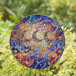 Jewel Tone Crescent Moons Golden Stars Swirling Nebula - Home Decor Gift Stained Glass Suncatcher
