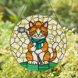 Calico Cat Baseball Cap Golf Club Stars - Home Decor Gift for Golfers and Cat Lovers Stained Glass Suncatcher