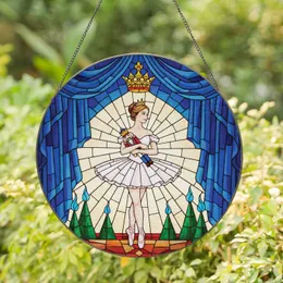 Graceful Ballerina Nutcracker Christmas Trees Royal Drapery Scene - Holiday Home Decor Gift for Dancers Stained Glass Suncatcher