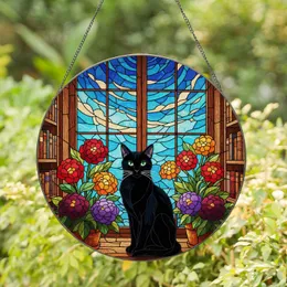 Sleek Black Cat Stained Glass Window Plants Bookshelves Home Decor Gift for Cat Lover Stained Glass Suncatcher