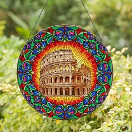 Colosseum Arches Scrollwork Radiant Sunburst - Home Decor Gift for Architecture Lover Stained Glass Suncatcher