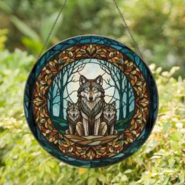 Magnificent Alpha Wolf Golden Eyes Moonlit Forest - Wildlife Lover Home Decor Gift Stained Glass Suncatcher