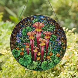 Pitcher Plants Wildflowers Green Foliage Botanical Forms - Home Decor Gift for Plant Lover Stained Glass Suncatcher