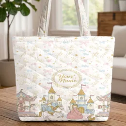 Carousel Castle Prancing Horses Pastel Bows Stars Floral - Everyday Carry Gift Quilted Tote Bag