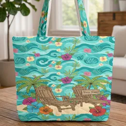Tropical Beach Lounge Chairs Personalized Sign Travel Essentials for Beach Lovers Quilted Tote Bag
