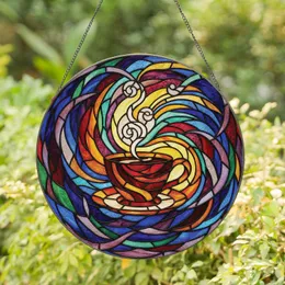 Coffee Cup Saucer Edge-to-Edge Swirls Arcs - Home Decor Gift for Coffee Lover Stained Glass Suncatcher