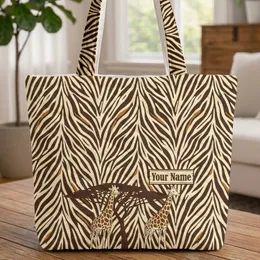 Giraffe Acacia Tree Zebra Stripe Personalized Everyday Carry Gift Quilted Tote Bag