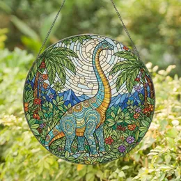 Brontosaurus Dinosaur Prehistoric Jungle Landscape - Home Decor Gift for Dinosaur Lover Stained Glass Suncatcher