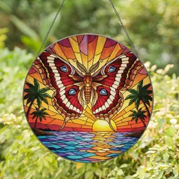 Atlas Moth Butterfly Wings Tropical Sunset Ocean - Home Decor Gift for Wildlife Lovers Stained Glass Suncatcher