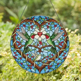 Two Hummingbirds Red Heart Branch Frame Berries Leaves - Home Decor Bird Lover Gift Stained Glass Suncatcher