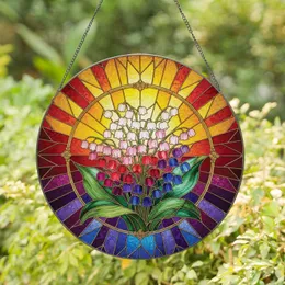 Lily of the Valley Bouquet Bell Florets Stained Glass Sunburst Mosaic - Home Decor Gift Stained Glass Suncatcher