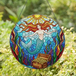 Mermaid Treasure Chest Aquatic Plants Ocean Scene - Home Decor Gift for Mermaid Lover Stained Glass Suncatcher