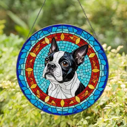 Boston Terrier Stained Glass Mosaic with Jewel Tones - Dog Lover Home Decor Gift Stained Glass Suncatcher